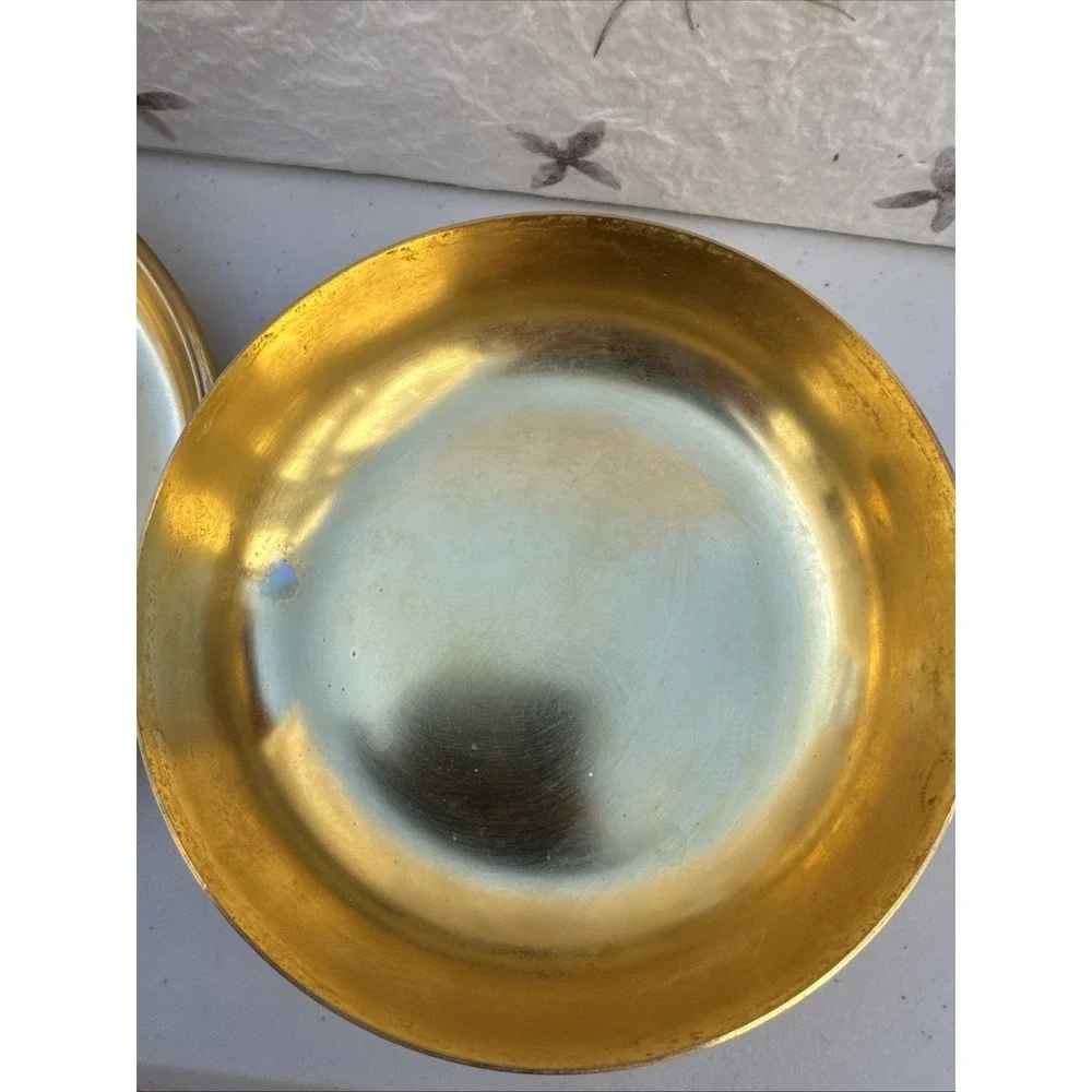 VTG Vanity Dresser Powder Jar Round Brass‎ Trinket Ring Dish 6